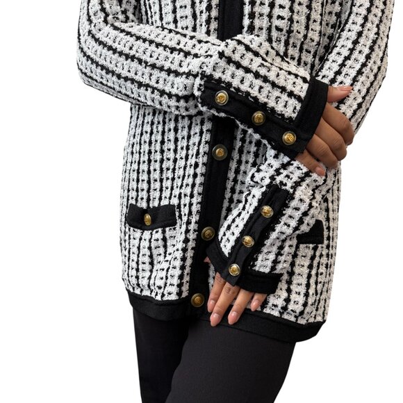 CHANEL Vintage 97P CC Logo Button Tweed Cardigan Sweater Top Black [106395] - Picture 4 of 12